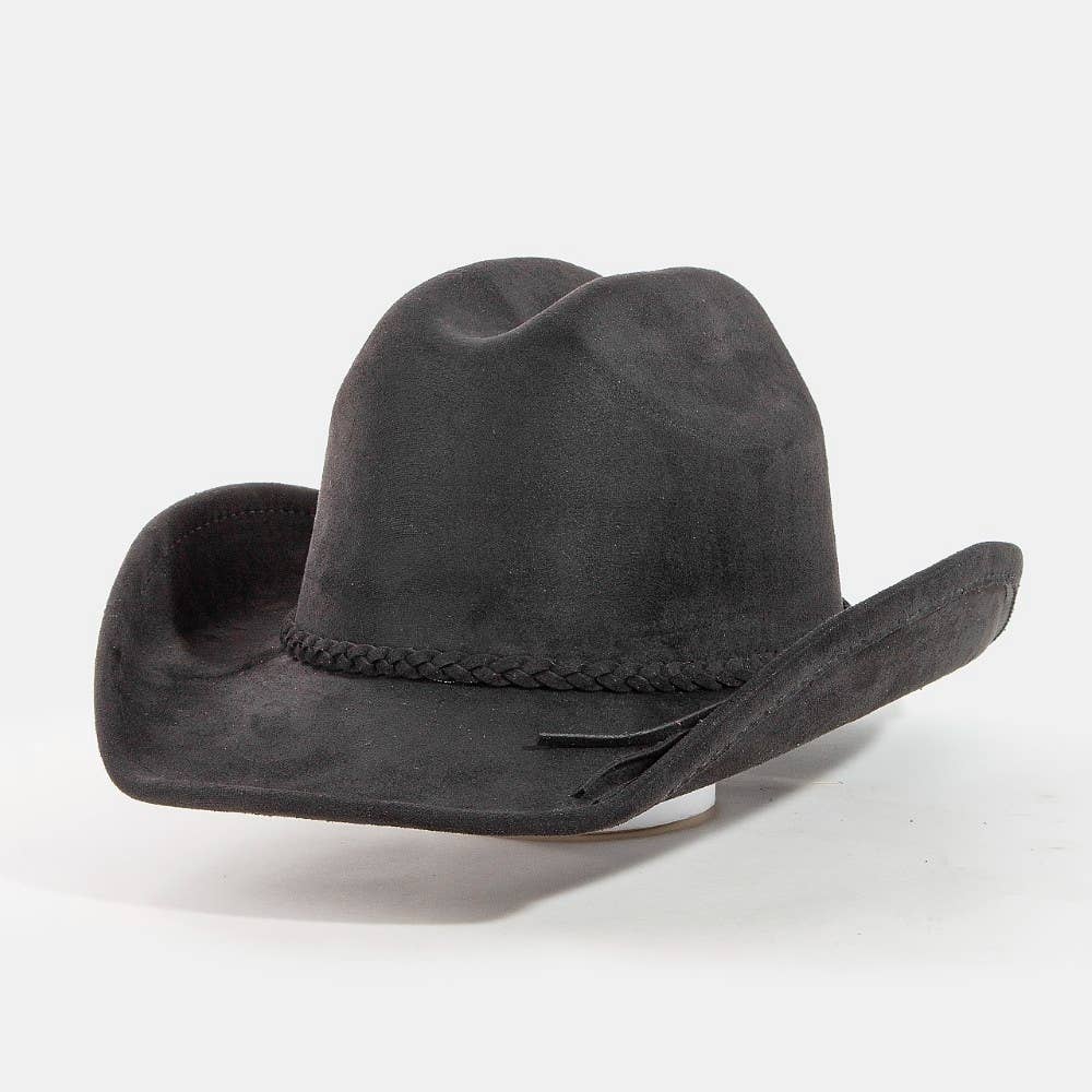 Collections by Fame Accessories - Western Braided Strap Faux Suede Cowboy Hat