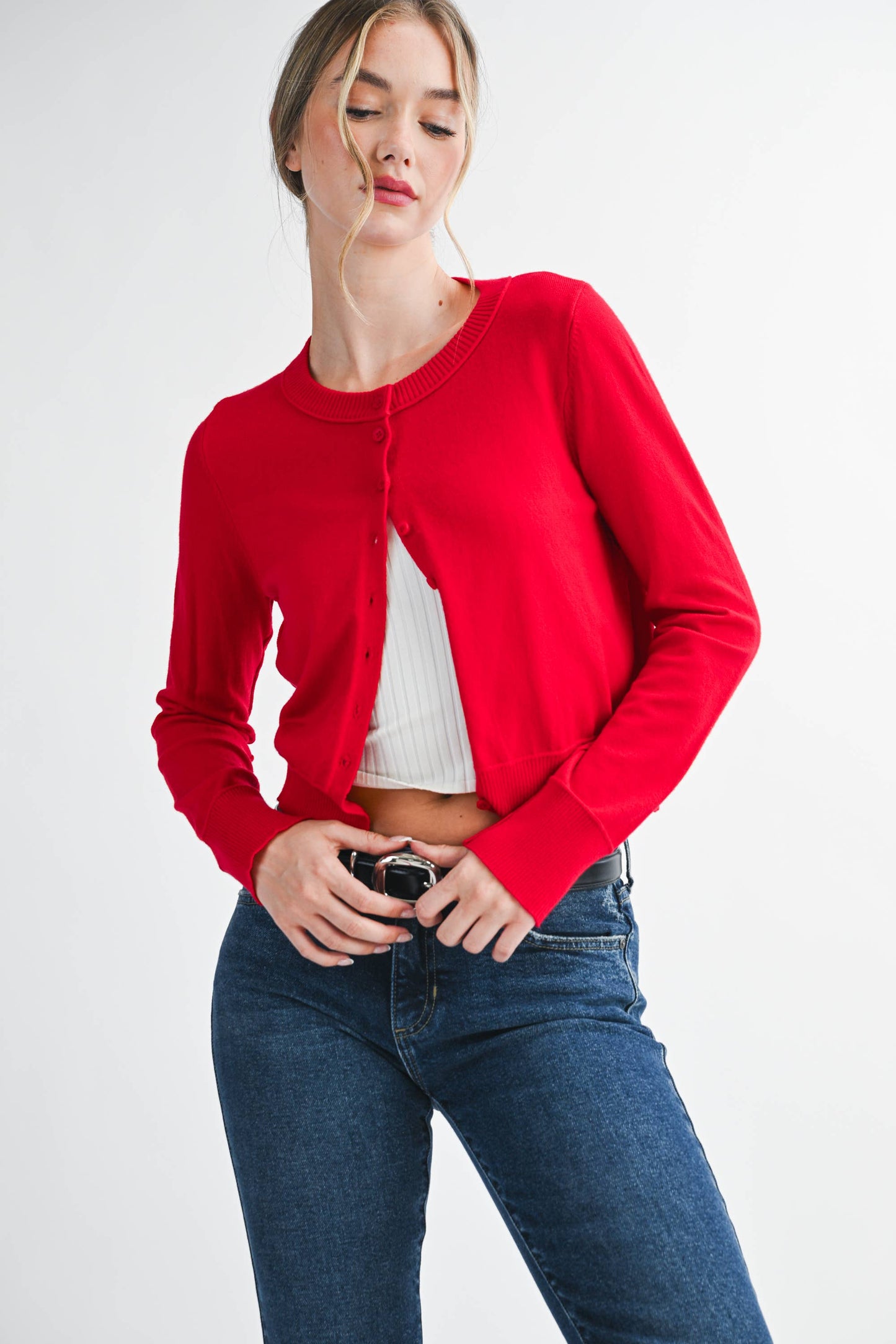 AEMI + CO - 5176GN Ribbed Button-Up Knit Cardigan