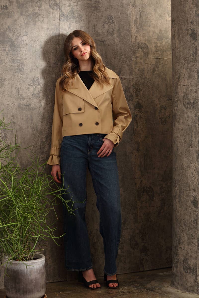 26 International - Nylon Like Crop Trench Jacket