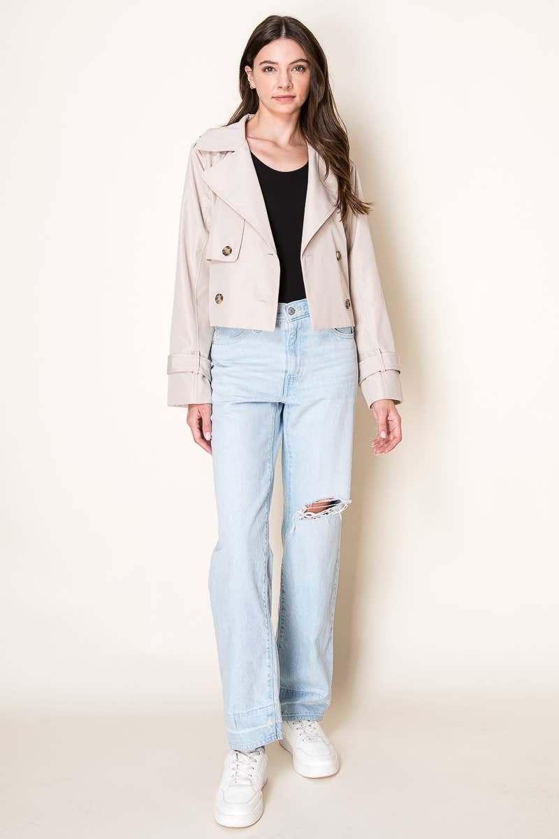 26 International - Nylon Like Crop Trench Jacket