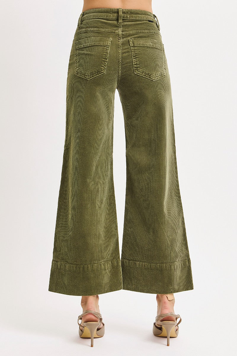 High Rise Crop Wide Patch Pocket Corduroy Pants