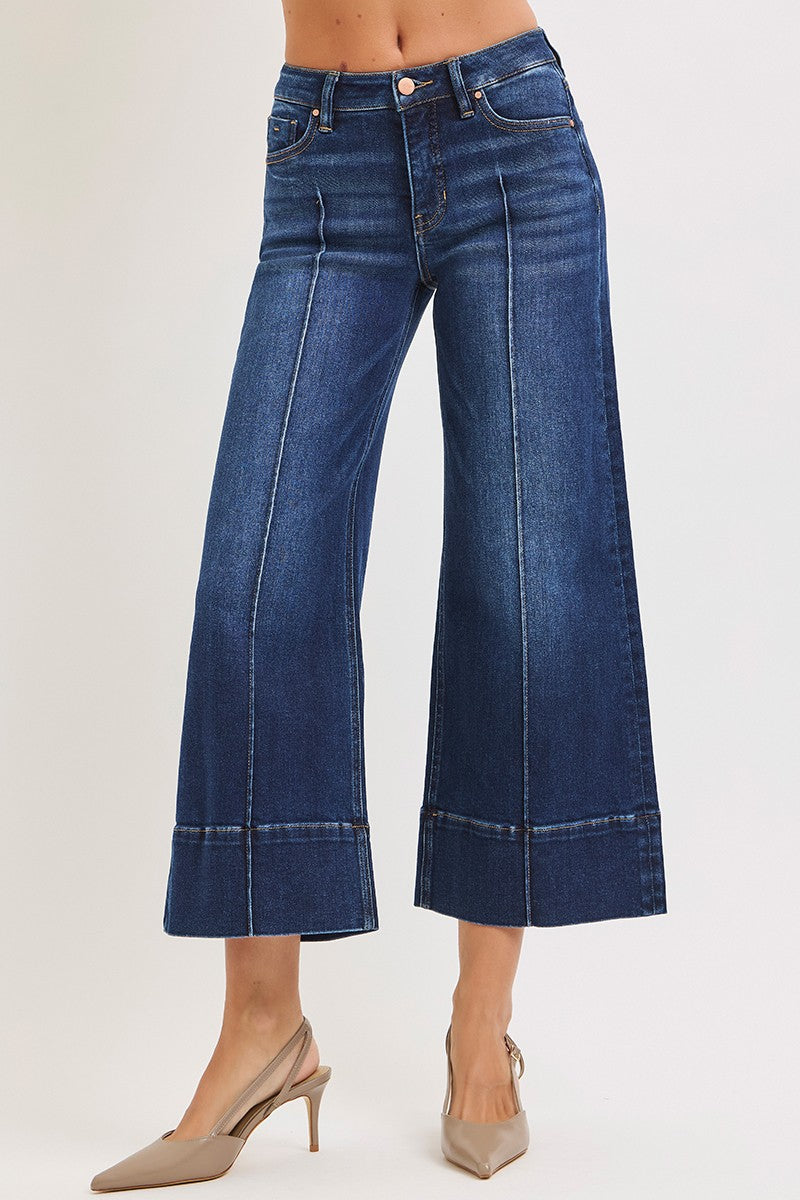 Tummy Control Mid Rise Crop Wide Pintuck Front