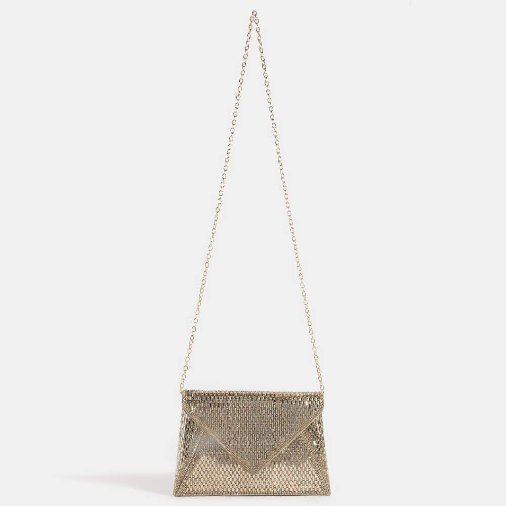 Collections by Fame Accessories - Studded Trim Full Rhinestone Envelope Hand Bag