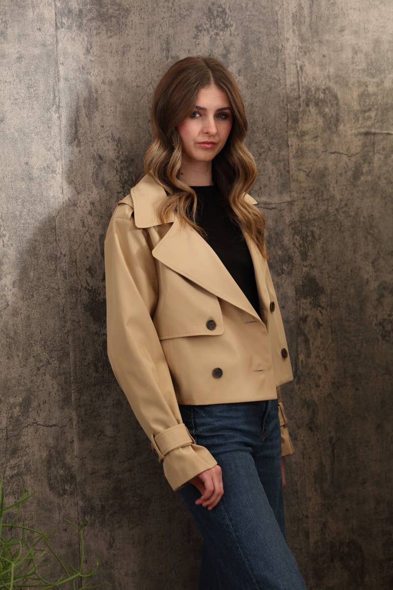 26 International - Nylon Like Crop Trench Jacket