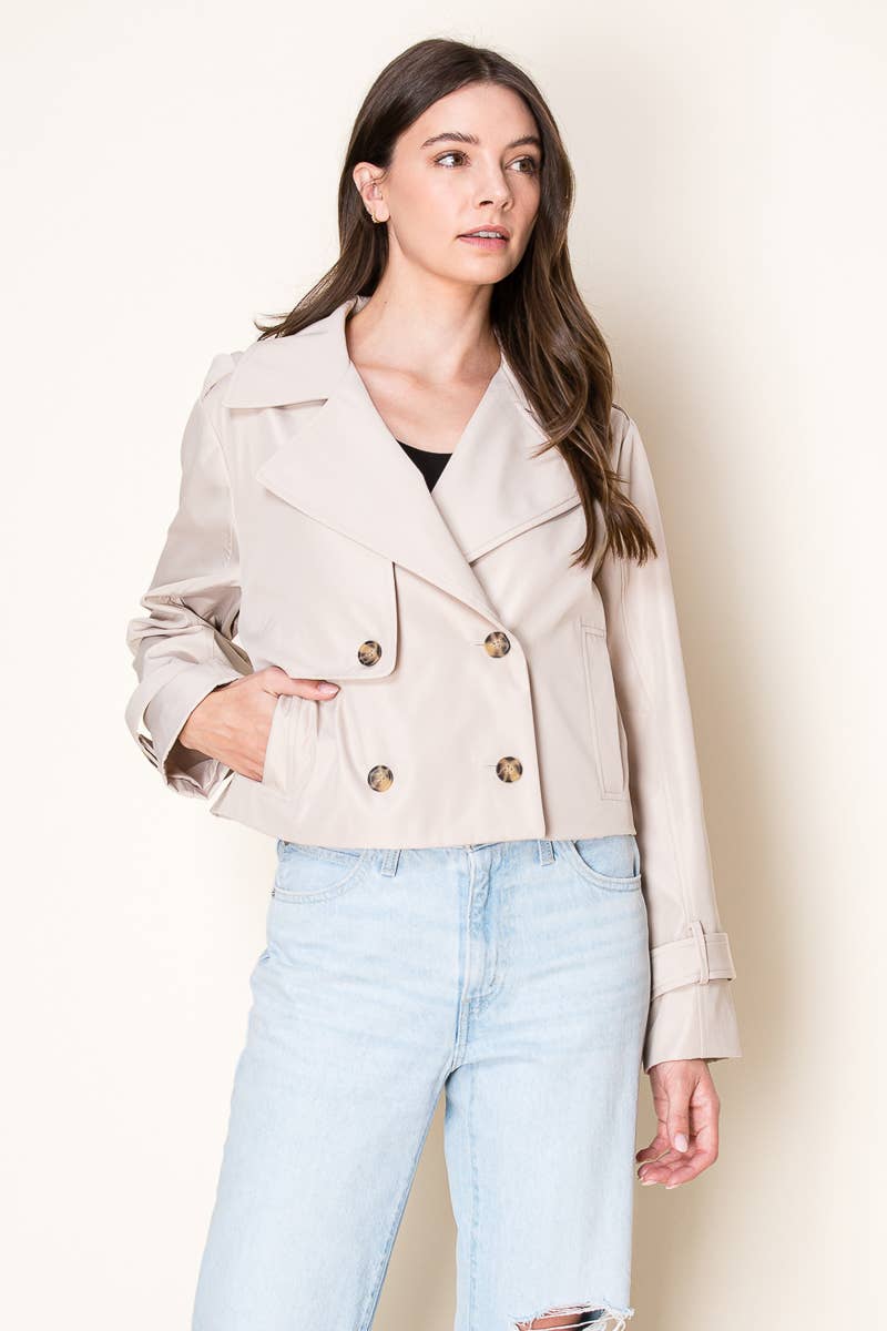 26 International - Nylon Like Crop Trench Jacket