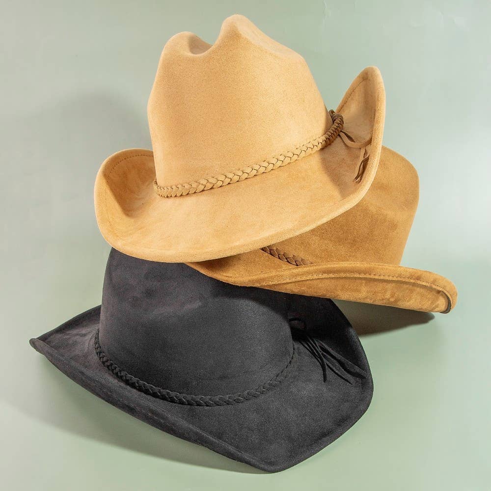 Collections by Fame Accessories - Western Braided Strap Faux Suede Cowboy Hat