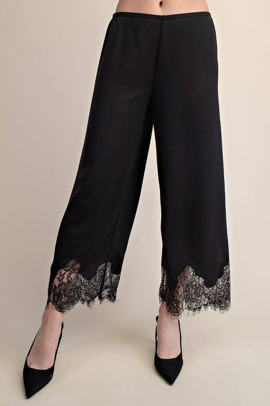 Glam - Mid Rise Cropped Lace Trim Pants