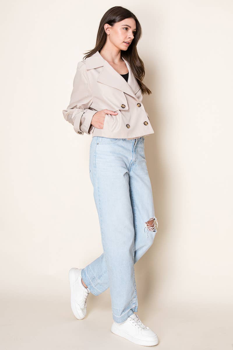 26 International - Nylon Like Crop Trench Jacket