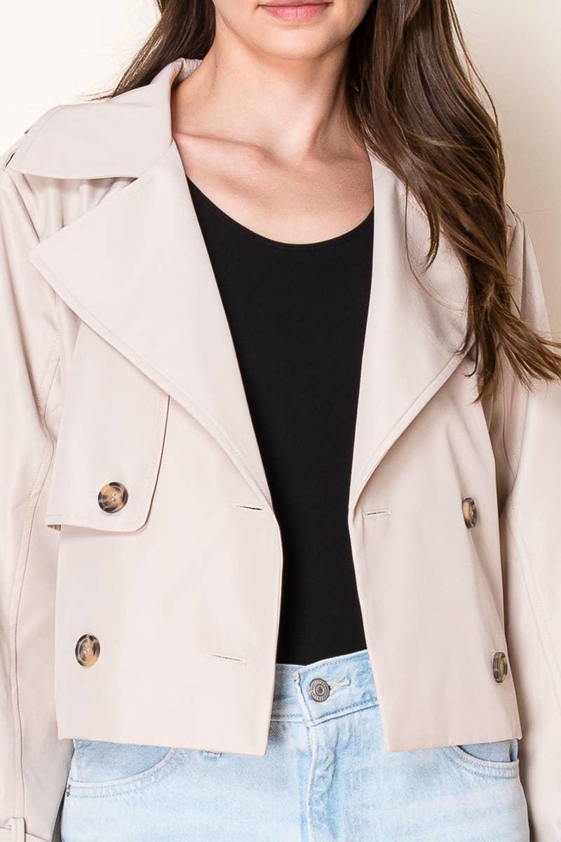 26 International - Nylon Like Crop Trench Jacket
