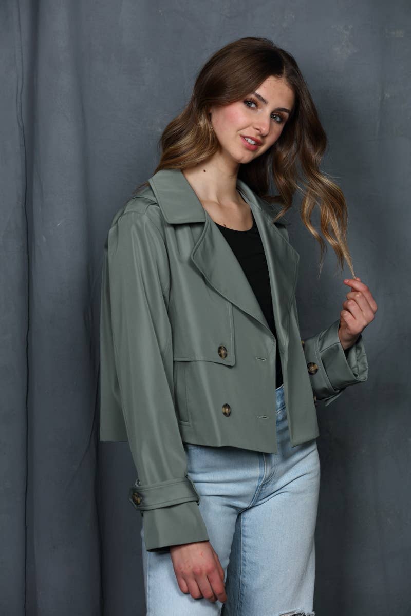 26 International - Nylon Like Crop Trench Jacket