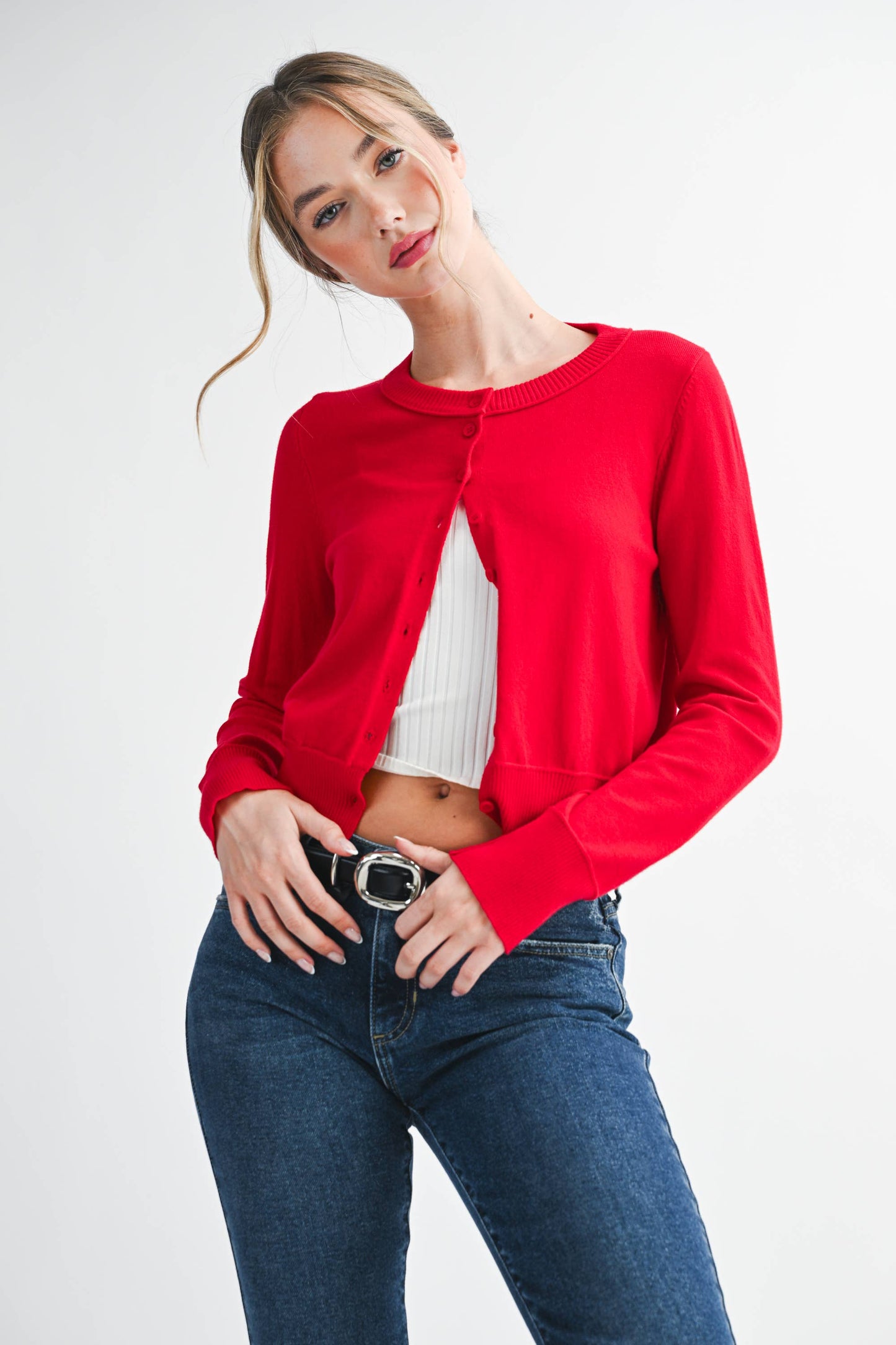 AEMI + CO - 5176GN Ribbed Button-Up Knit Cardigan