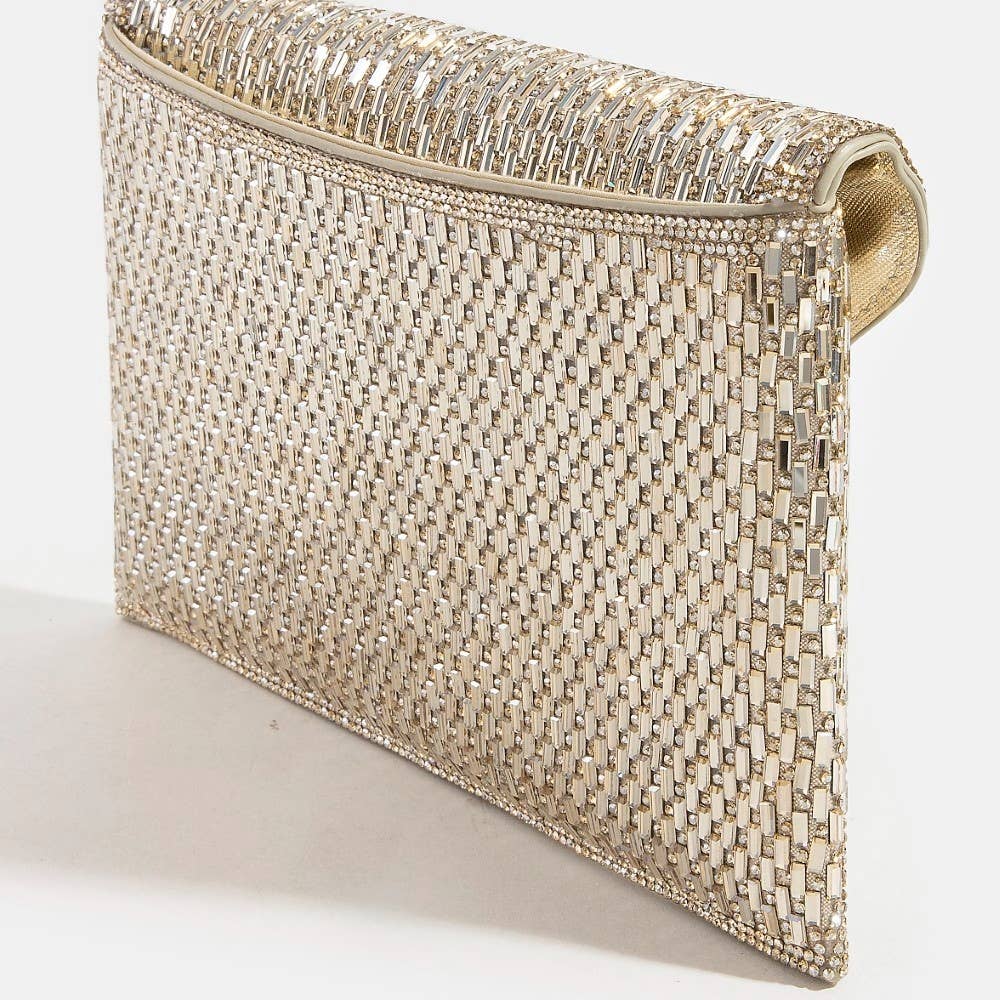 Collections by Fame Accessories - Studded Trim Full Rhinestone Envelope Hand Bag
