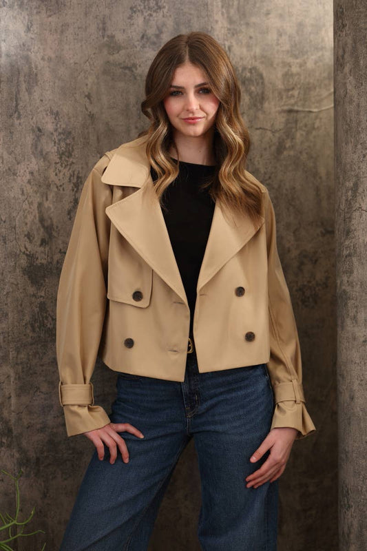 26 International - Nylon Like Crop Trench Jacket