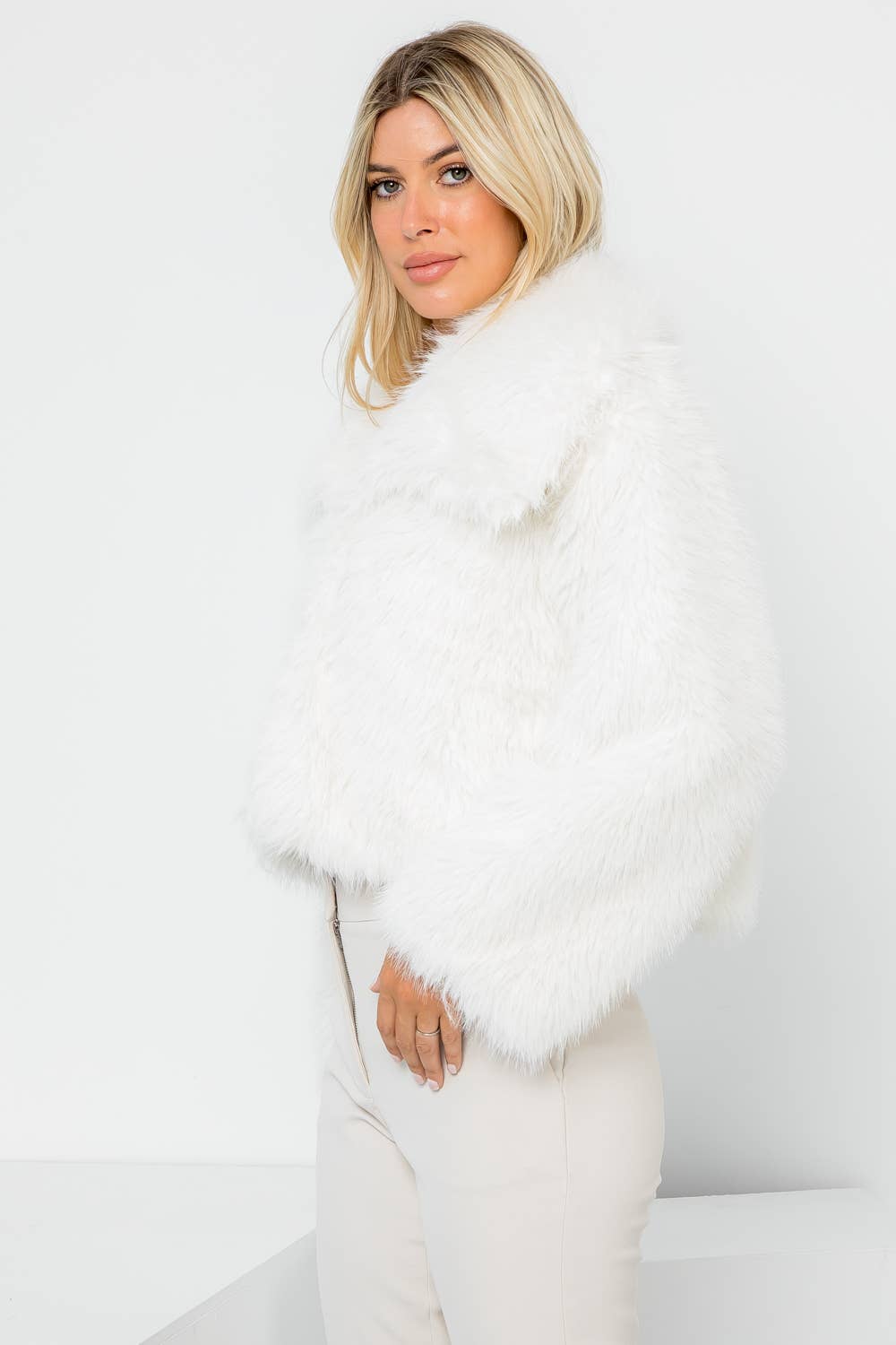 26 International - Solid Faux Fur Crop Jacket