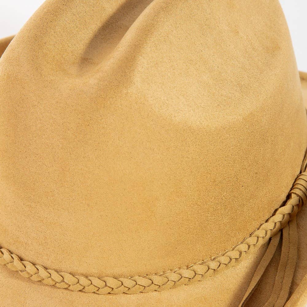 Collections by Fame Accessories - Western Braided Strap Faux Suede Cowboy Hat