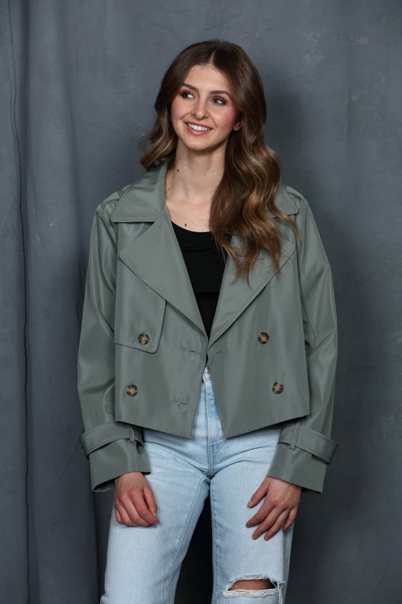 26 International - Nylon Like Crop Trench Jacket