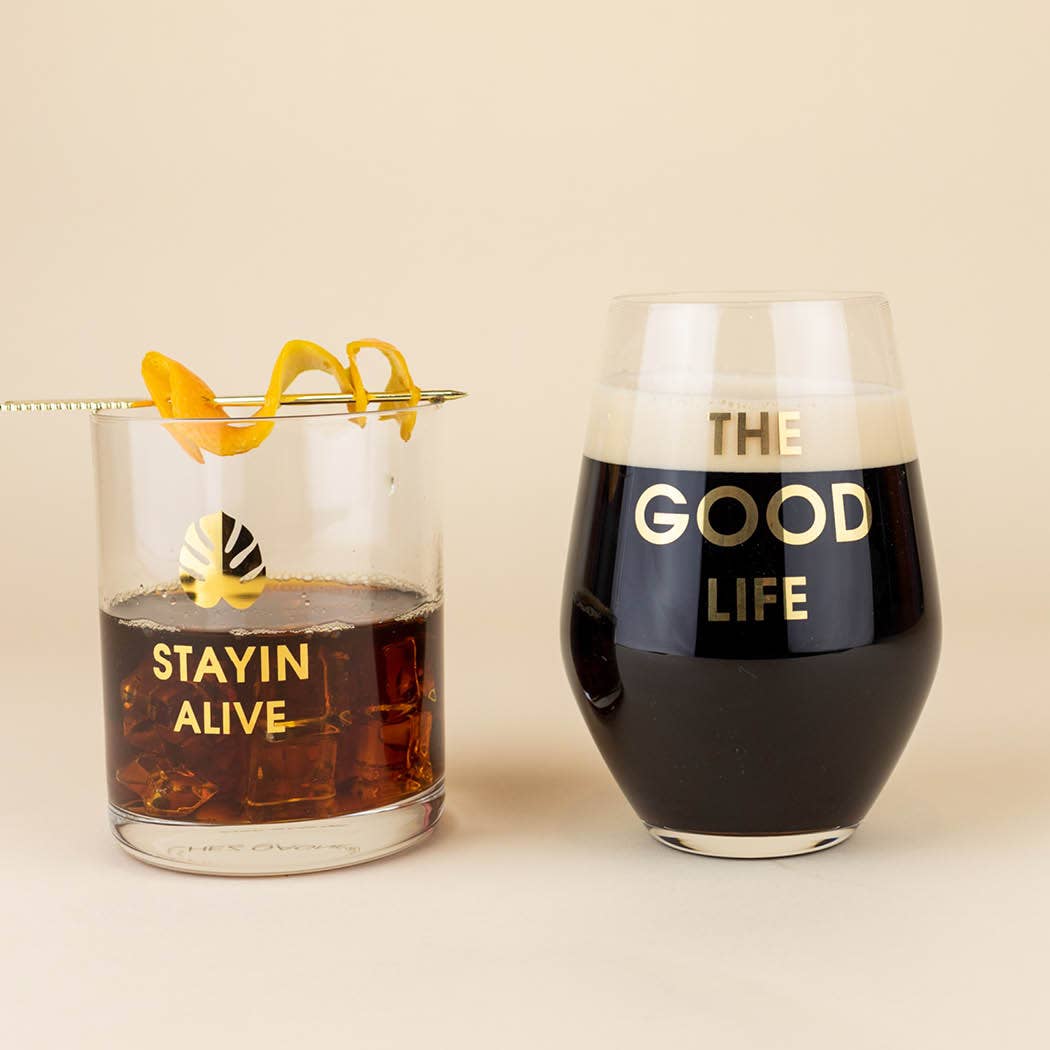 Chez Gagné - The Good Life - Gold Foil Stemless Wine Glass
