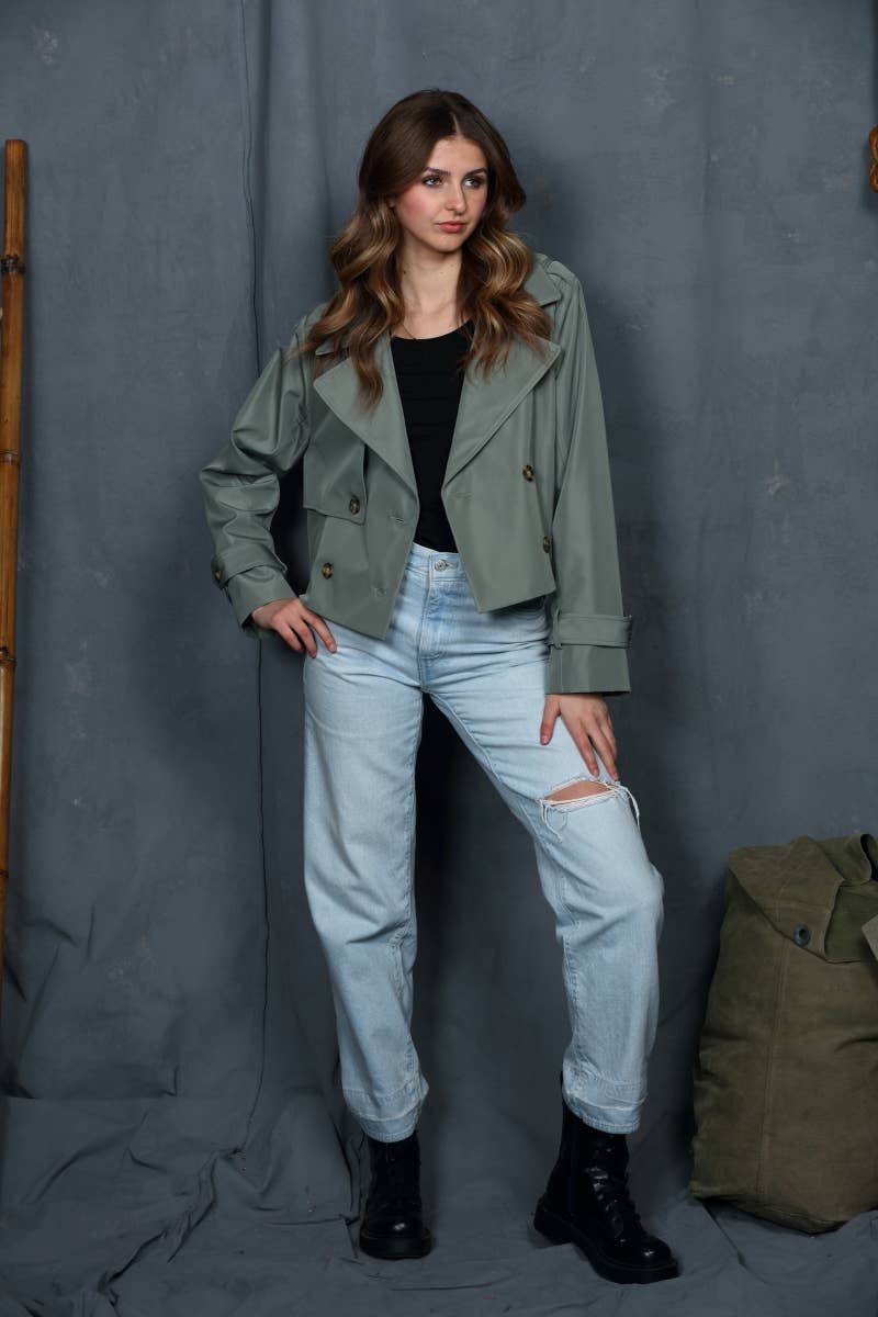 26 International - Nylon Like Crop Trench Jacket