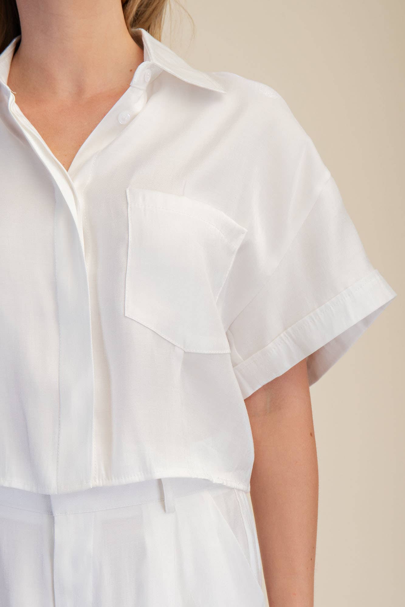 Glam - Collar Neck Short-Sleeve Crop Shirts