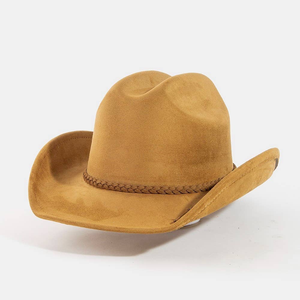Collections by Fame Accessories - Western Braided Strap Faux Suede Cowboy Hat