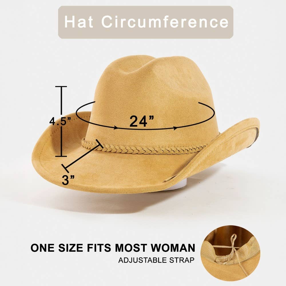 Collections by Fame Accessories - Western Braided Strap Faux Suede Cowboy Hat