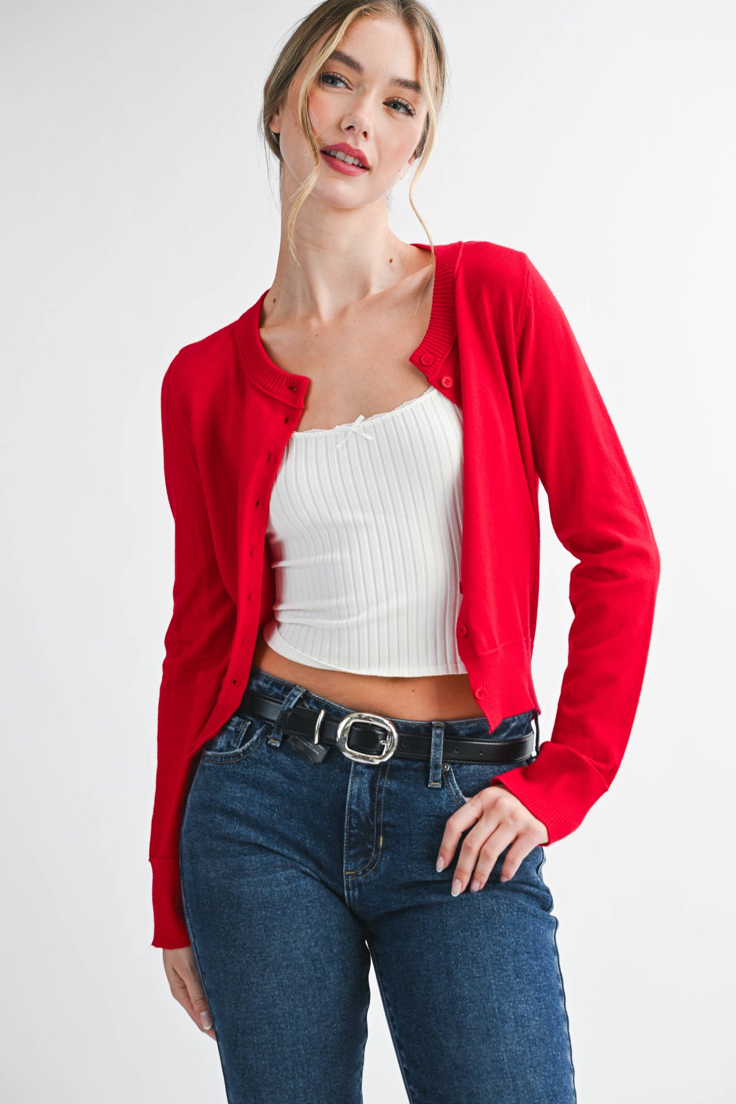 AEMI + CO - 5176GN Ribbed Button-Up Knit Cardigan
