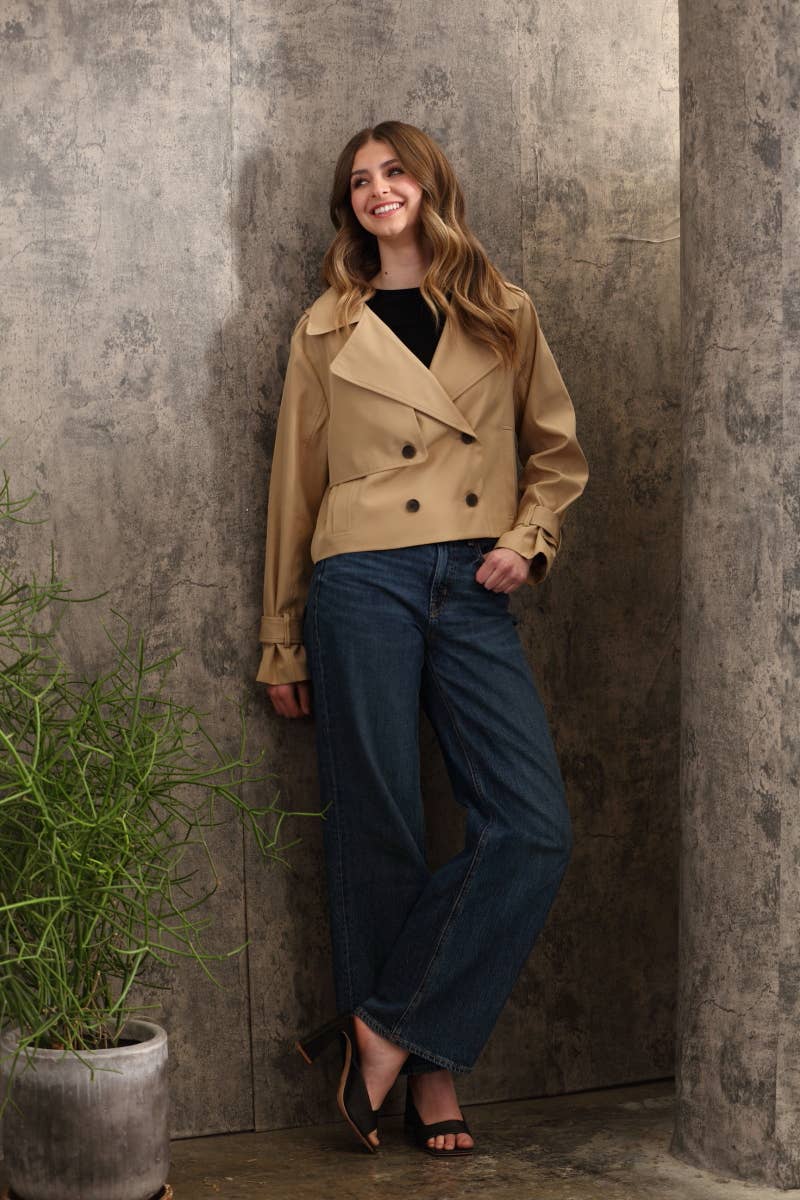 26 International - Nylon Like Crop Trench Jacket