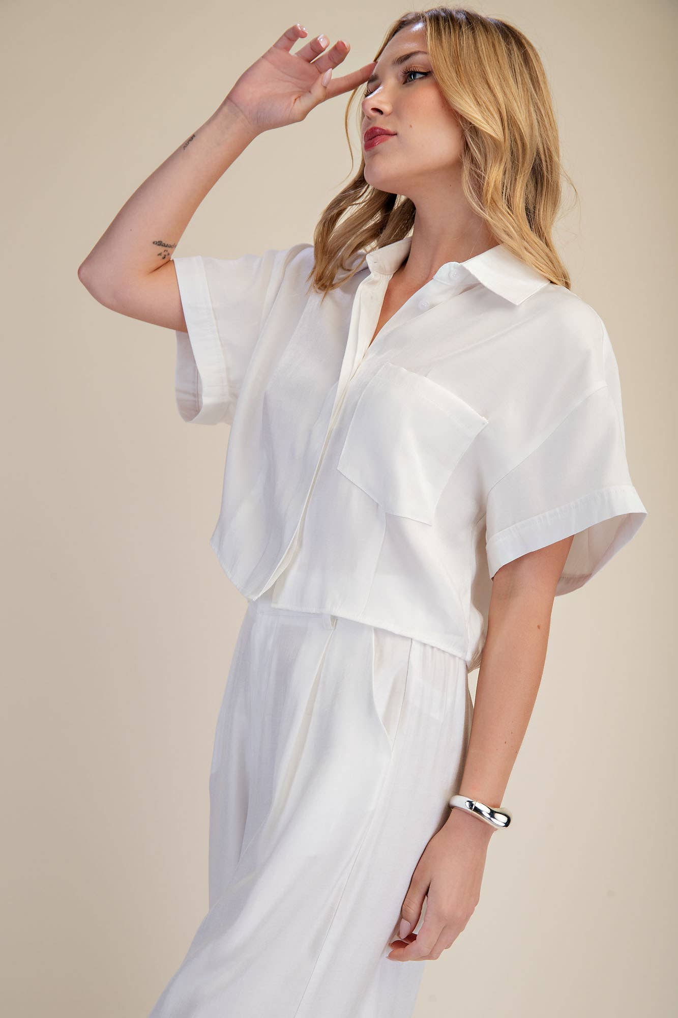 Glam - Collar Neck Short-Sleeve Crop Shirts
