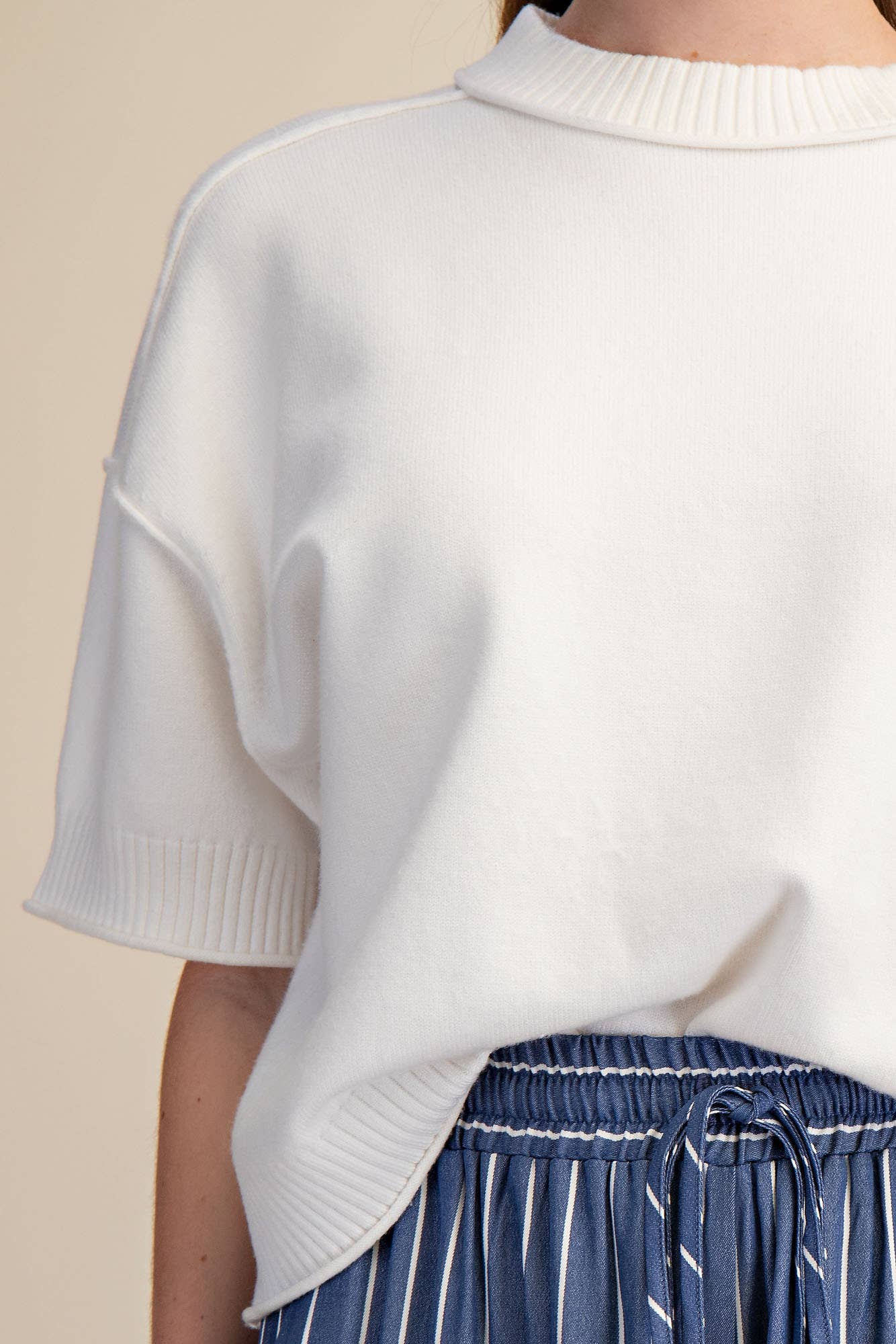 Glam - Crew-Neck Elbow-Length Sleeves Sweater