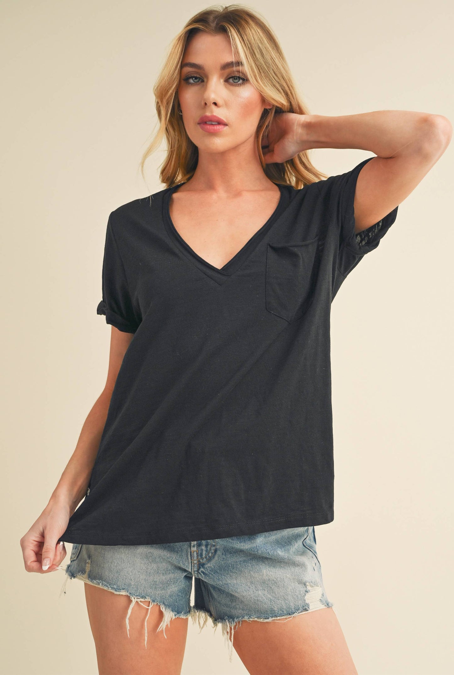 8286DK Zoie V-Neck Short Sleeve Top