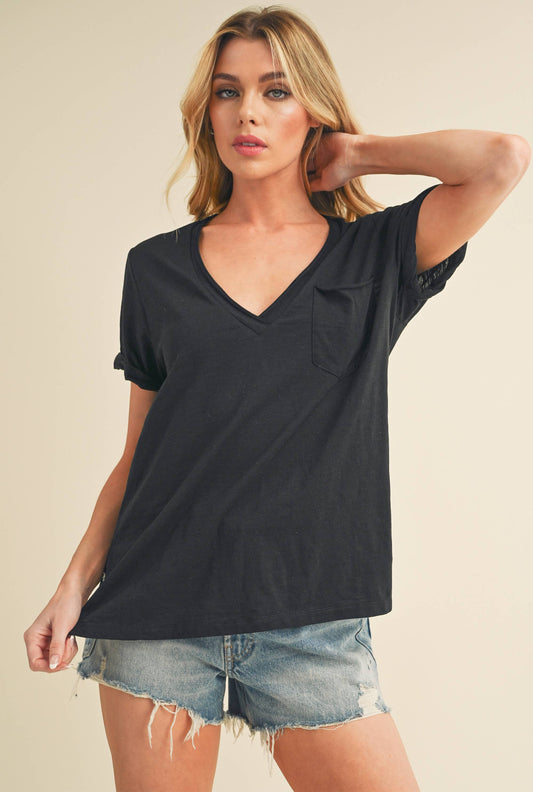 8286DK Zoie V-Neck Short Sleeve Top