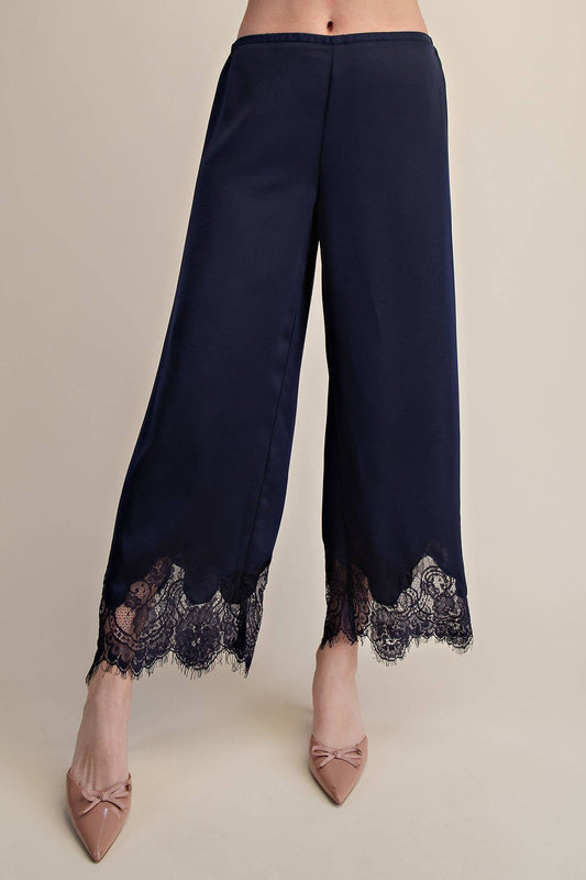 Glam - Mid Rise Cropped Lace Trim Pants