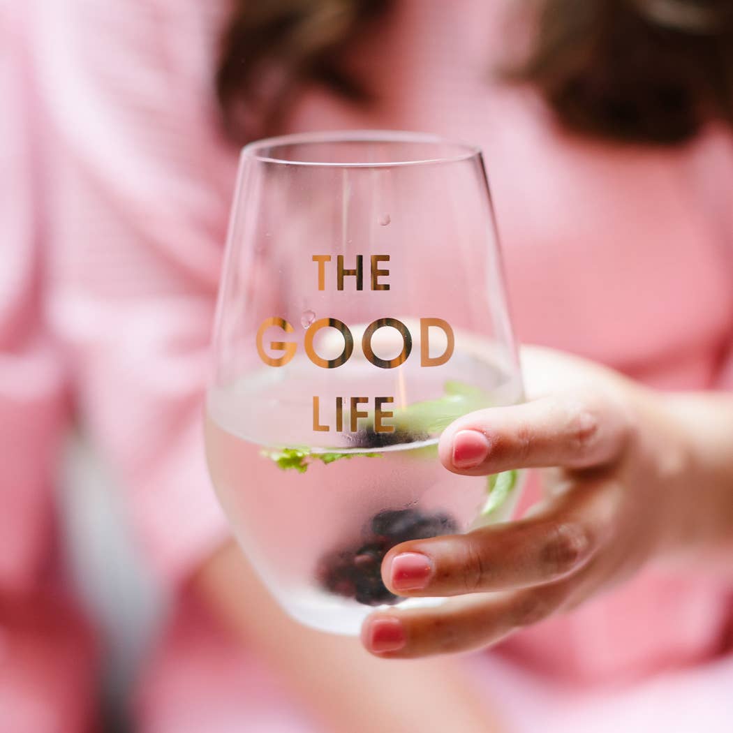 Chez Gagné - The Good Life - Gold Foil Stemless Wine Glass