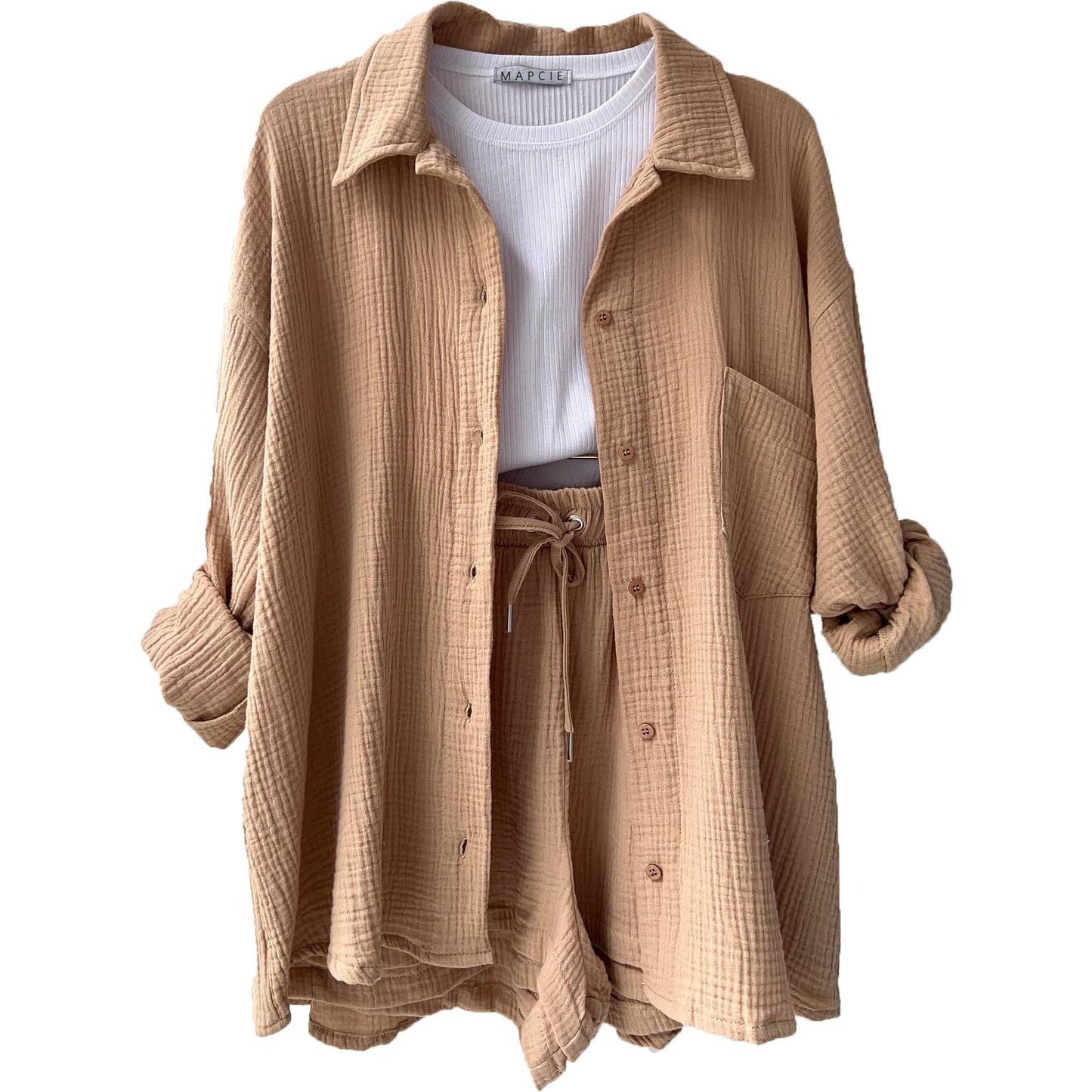 Mapcie - LONG SLEEVE WITH SHORT BUTTON DOWN SET