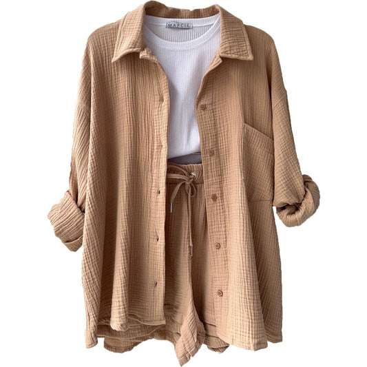 Mapcie - LONG SLEEVE WITH SHORT BUTTON DOWN SET