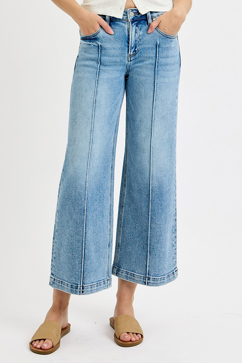 Mid Rise Crop Wide Front & Back Pintuck Detailed
