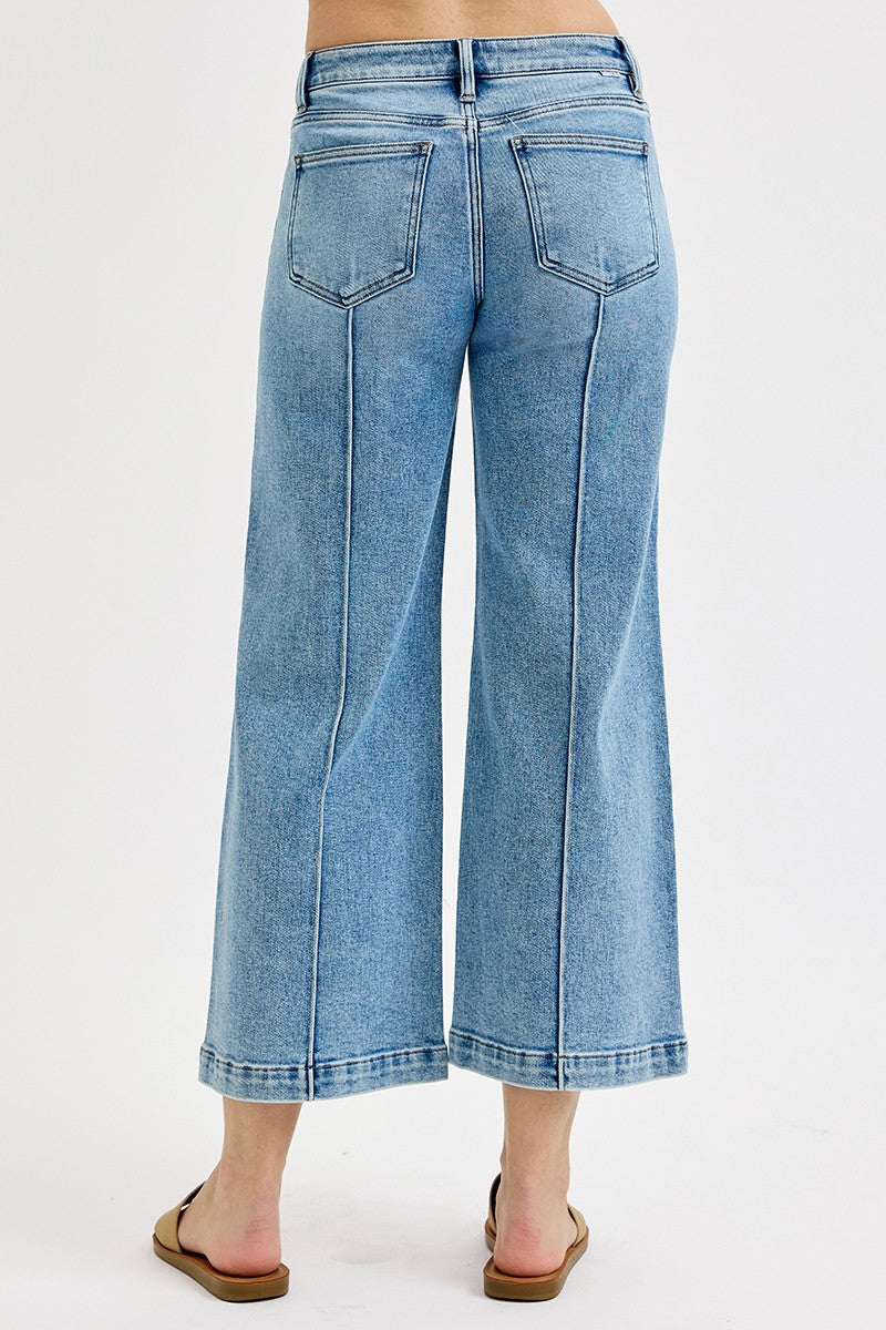 Mid Rise Crop Wide Front & Back Pintuck Detailed