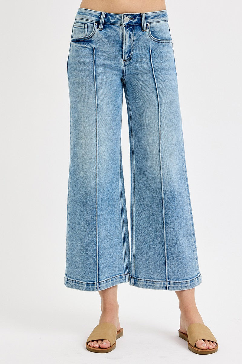 Mid Rise Crop Wide Front & Back Pintuck Detailed
