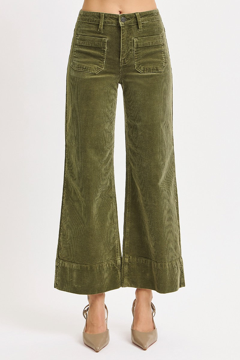 High Rise Crop Wide Patch Pocket Corduroy Pants