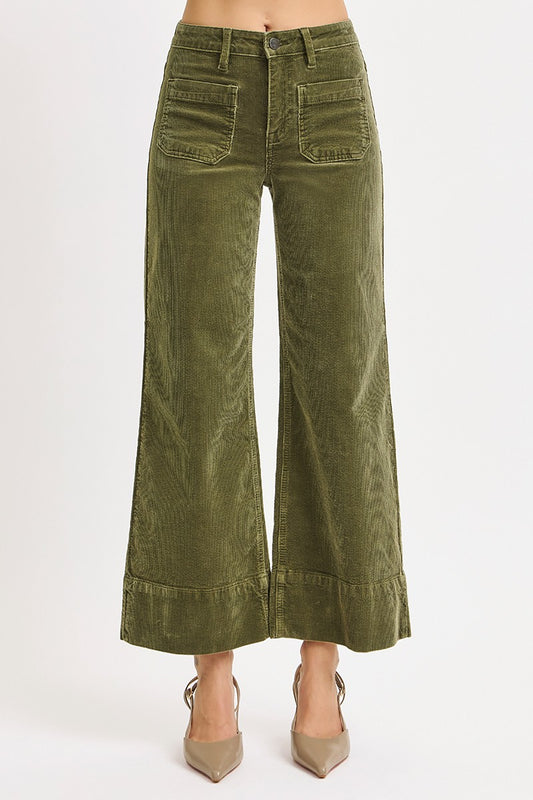 High Rise Crop Wide Patch Pocket Corduroy Pants