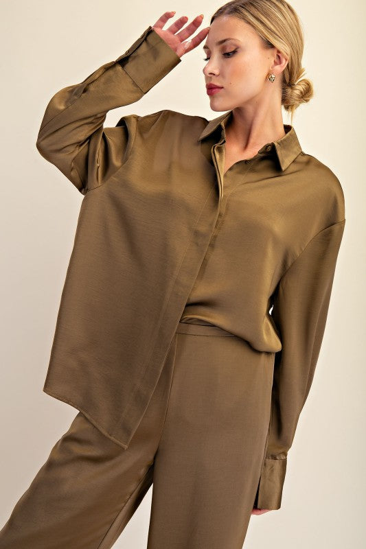 lapel collar satin shirt