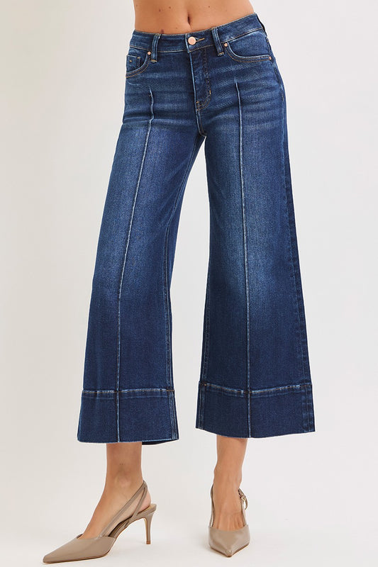 Tummy Control Mid Rise Crop Wide Pintuck Front