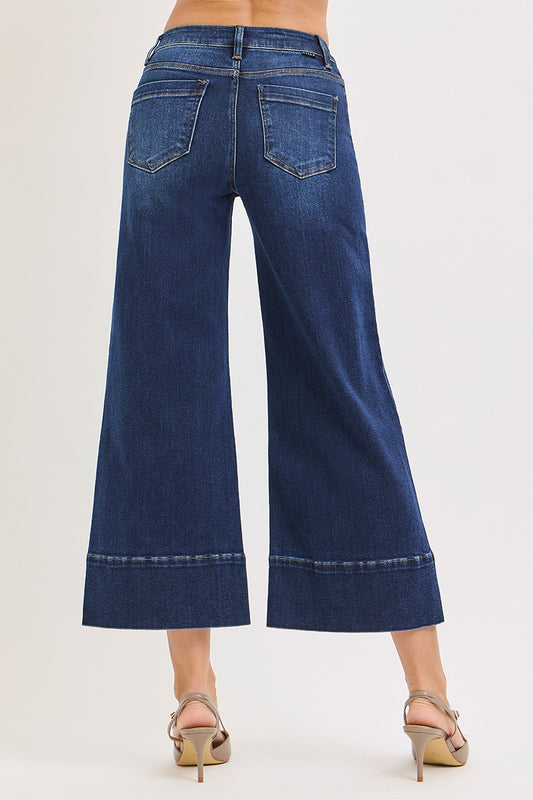 Tummy Control Mid Rise Crop Wide Pintuck Front