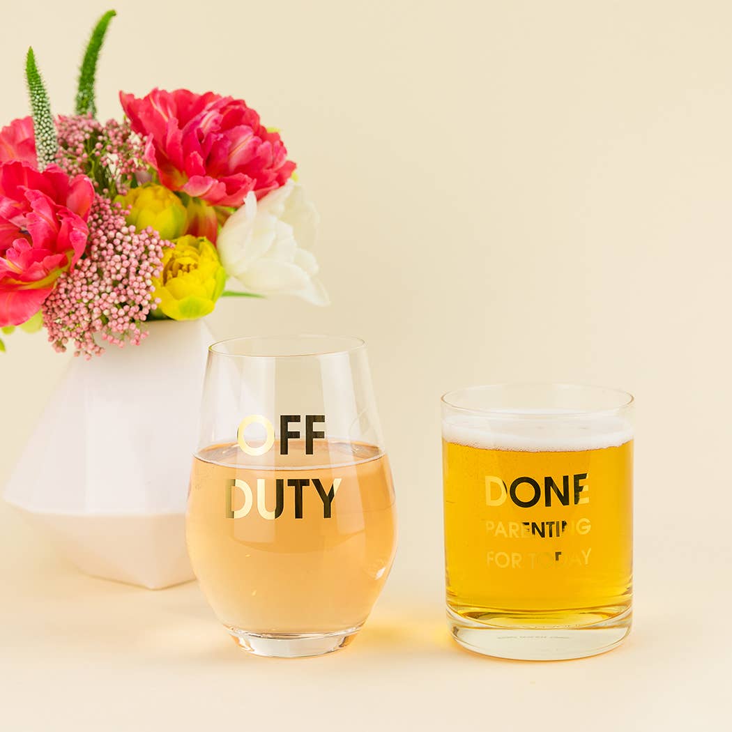 Chez Gagné - Off Duty - Gold Foil Wine Glass Stemless Wine Glass