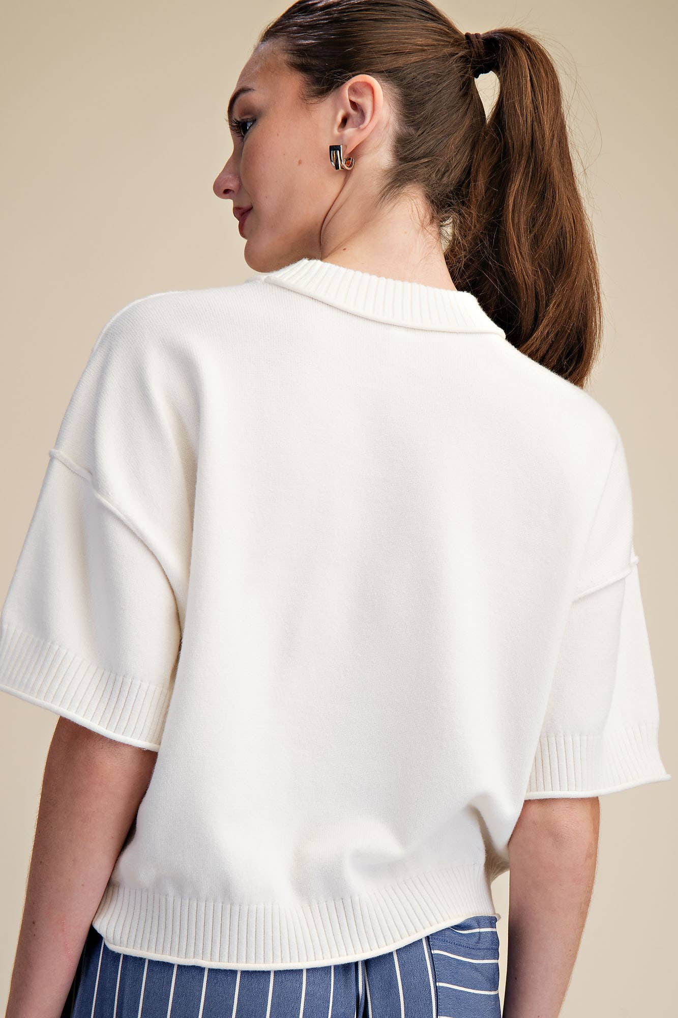 Glam - Crew-Neck Elbow-Length Sleeves Sweater