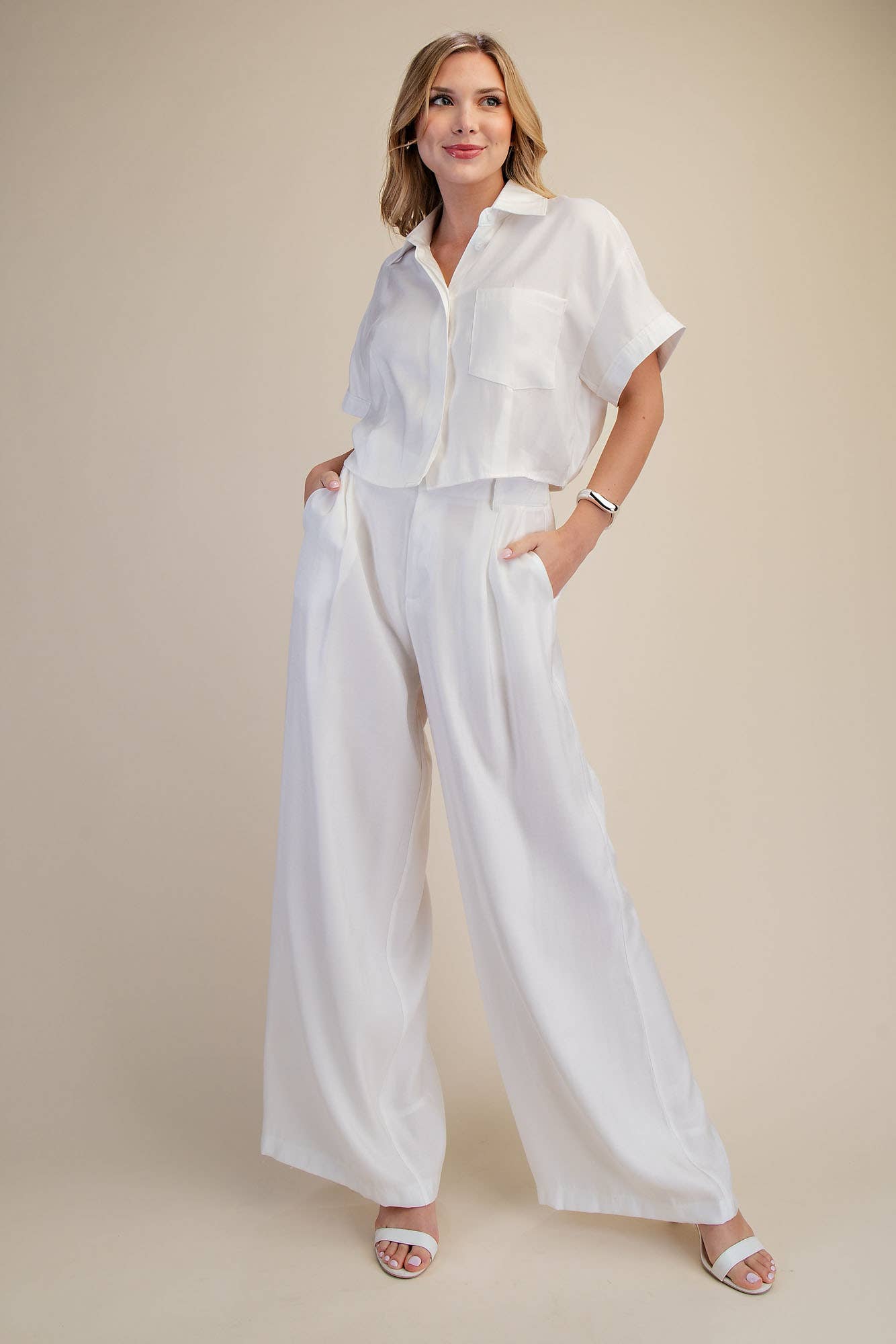 Glam - Collar Neck Short-Sleeve Crop Shirts