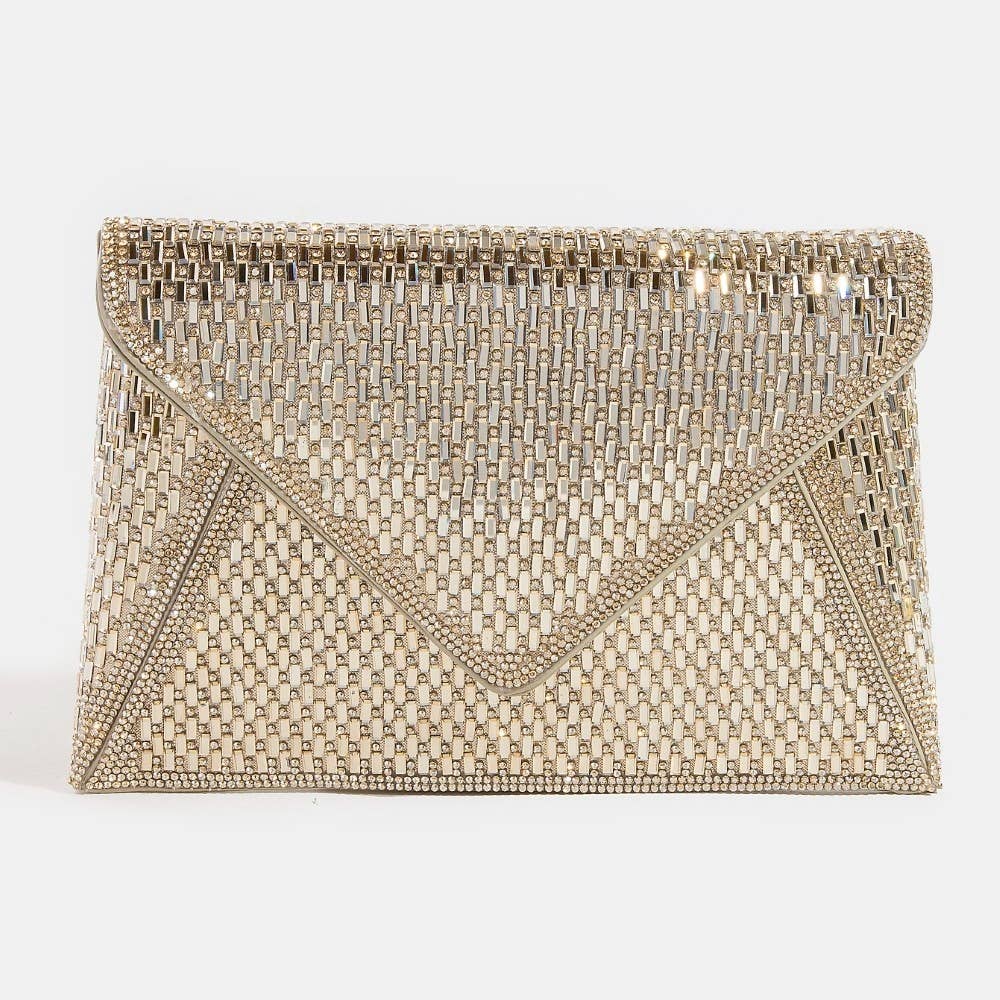 Collections by Fame Accessories - Studded Trim Full Rhinestone Envelope Hand Bag