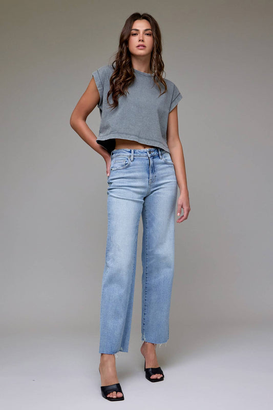 Hidden Jeans - Light Wash Stretch Raw Hem Classic Straight