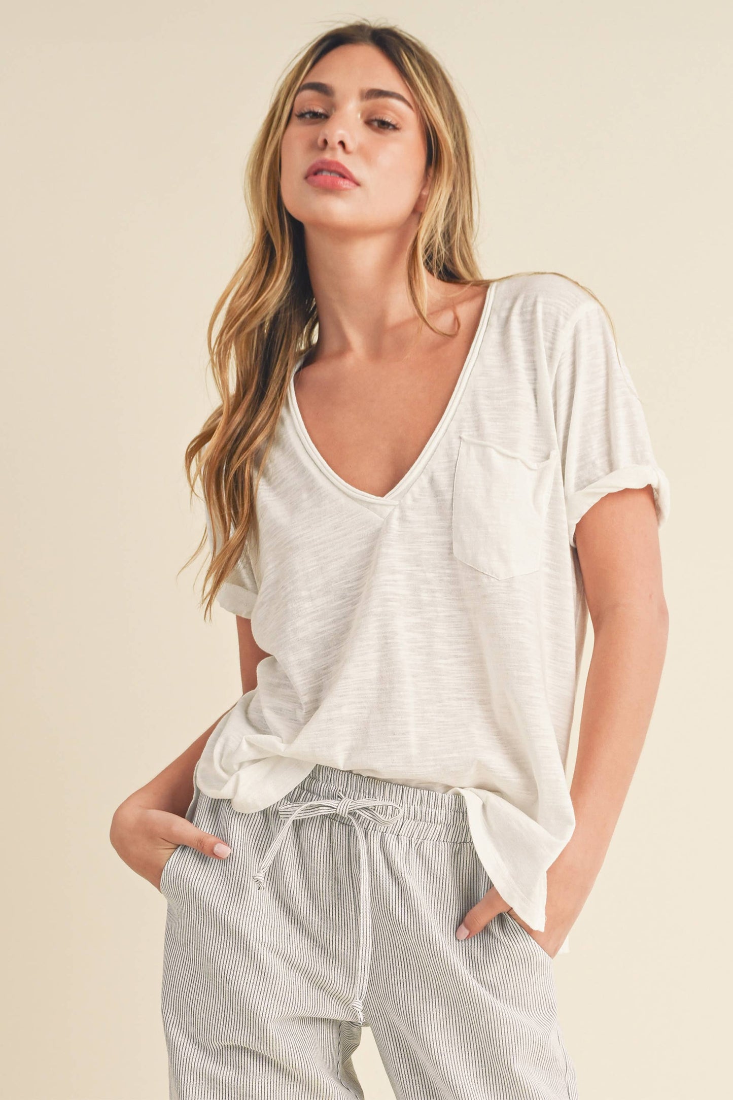 8286DK Zoie V-Neck Short Sleeve Top