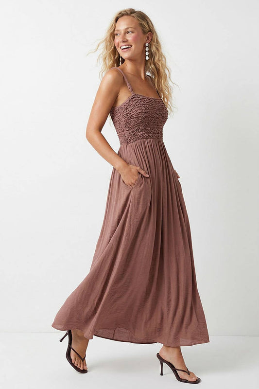 Naked Zebra - Smocked Maxi Dress With Cord Strap Detail